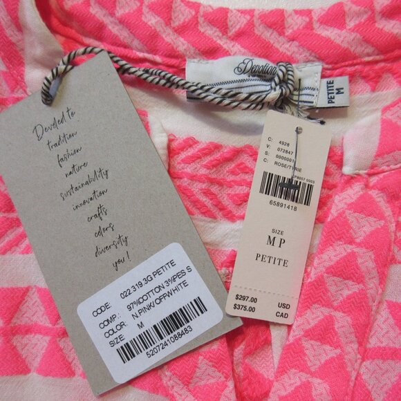 NWT Devotion Twins Ella Tunic in Neon Pink Off-White A-line Tiered Mini Dress MP - Picture 4 of 7